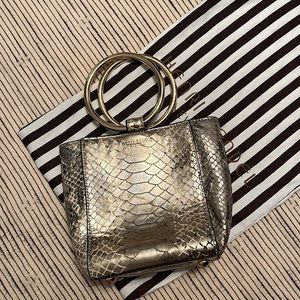 Henri Bendel gold python party bag